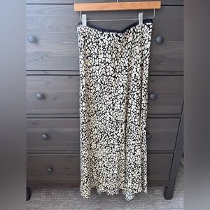 100 % Viscose MANGO Midi A Line Skirt Women's Black & White Elastic Waist S-M